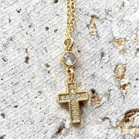 Gold cross crystal necklace Religious jewelry church VB&CO Designs Handmade Jewelry