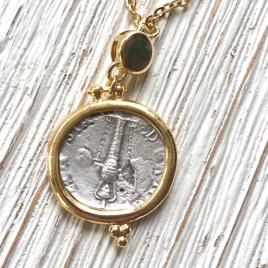 Greek Coin Necklace with Swarovski Crystal – Gold Plated VB&CO Designs Handmade Jewelry