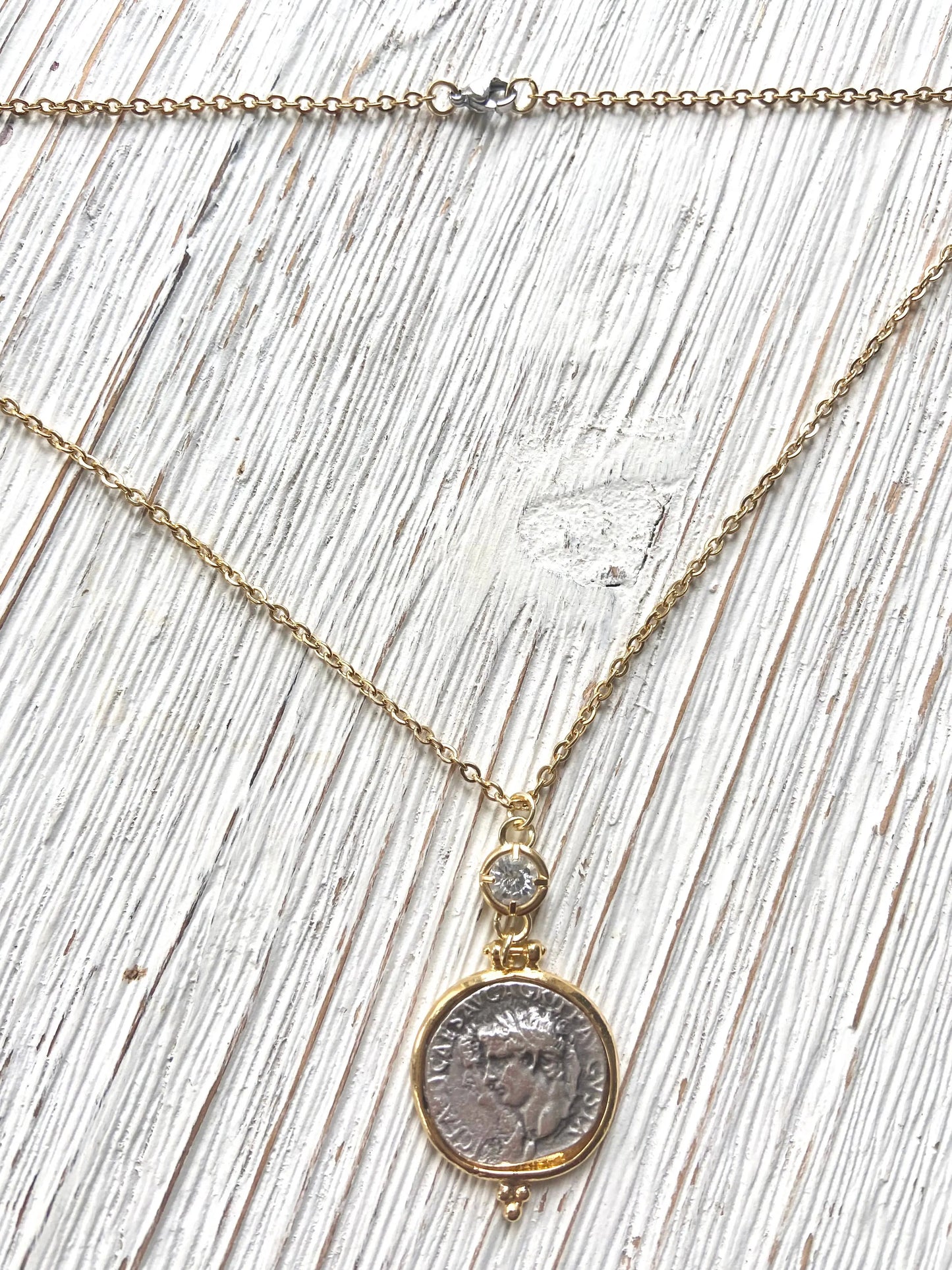 Greek Coin Necklace with Swarovski Crystal – Gold Plated VB&CO Designs Handmade Jewelry