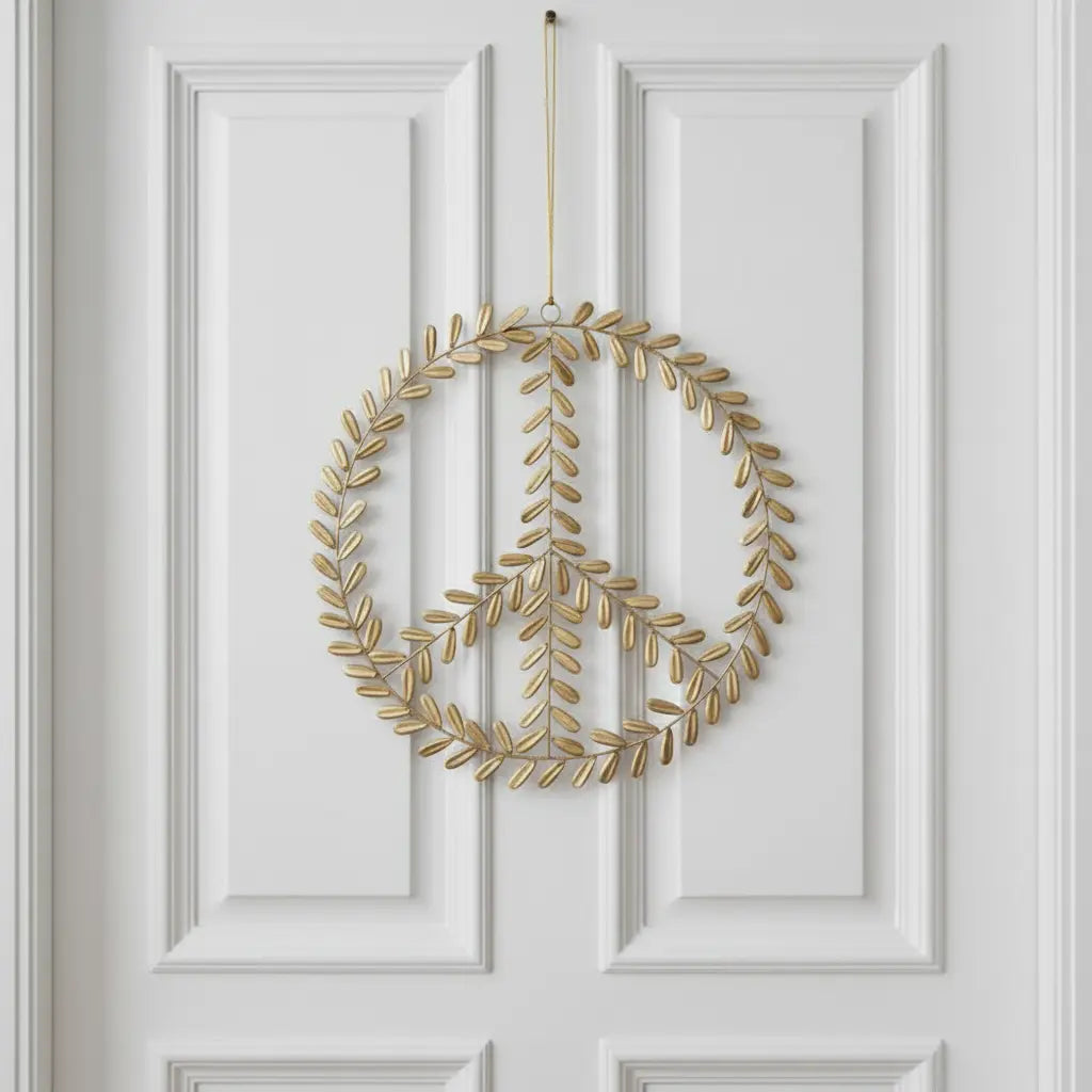 Gold Metal Peace Sign Wreath