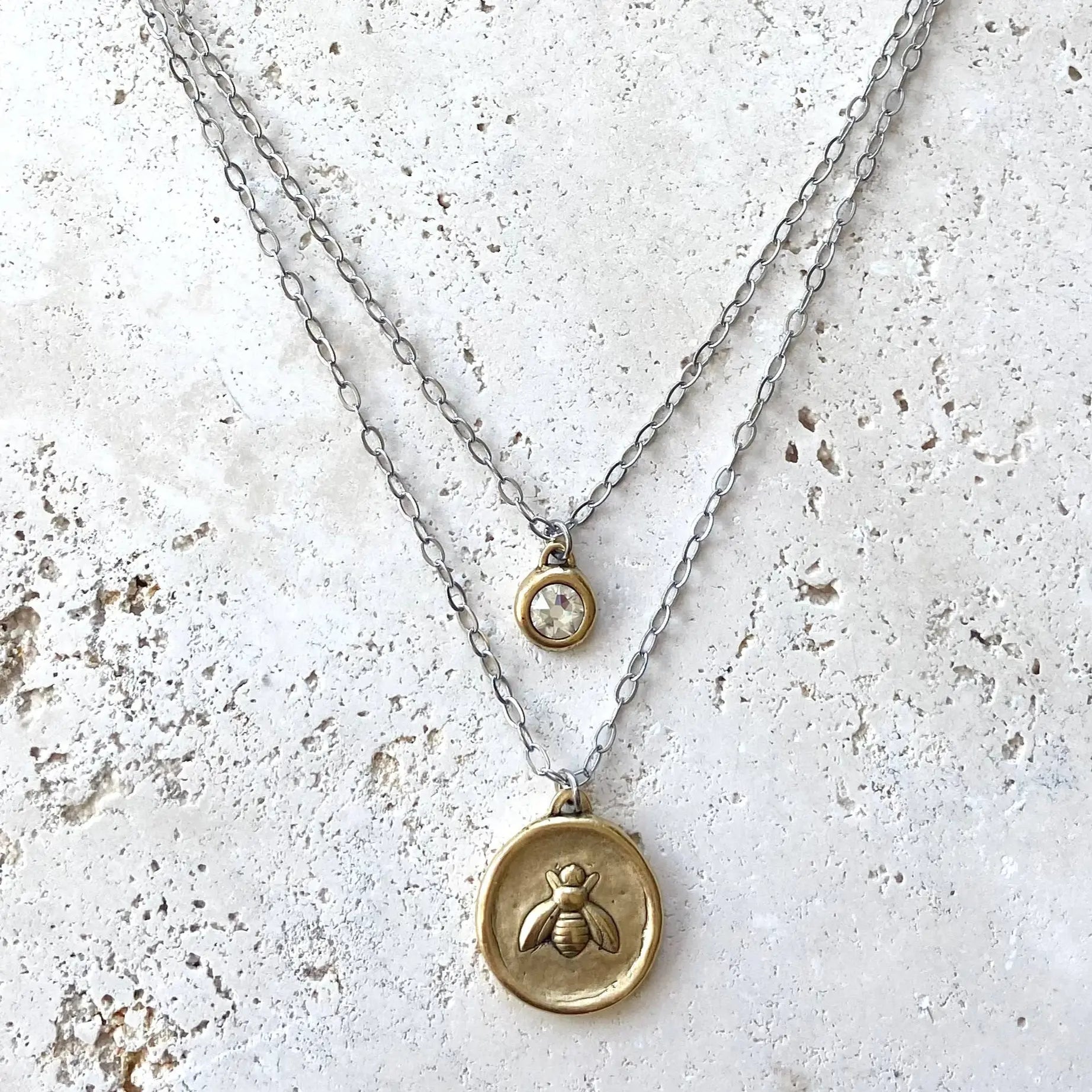 Bee Coin Necklace | Double Layer Jewelry VB&CO Designs Handmade Jewelry