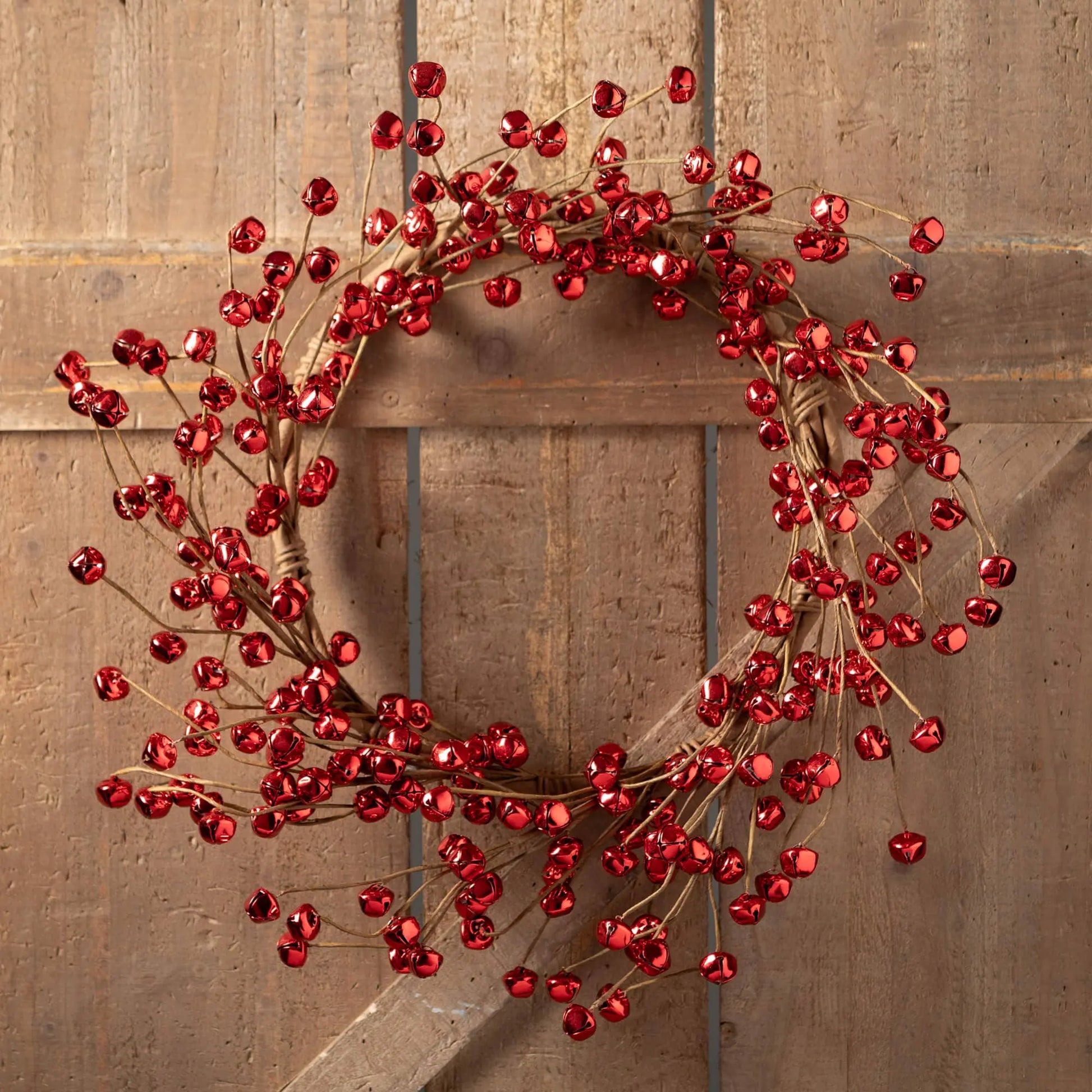Red Jingle Bell Wreath | 20" Holiday Twig & Bell Christmas Wreath Sullivans Home Decor