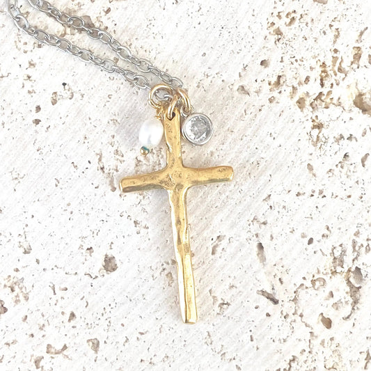 Gold Cross Charm Necklace VB&CO Designs Handmade Jewelry