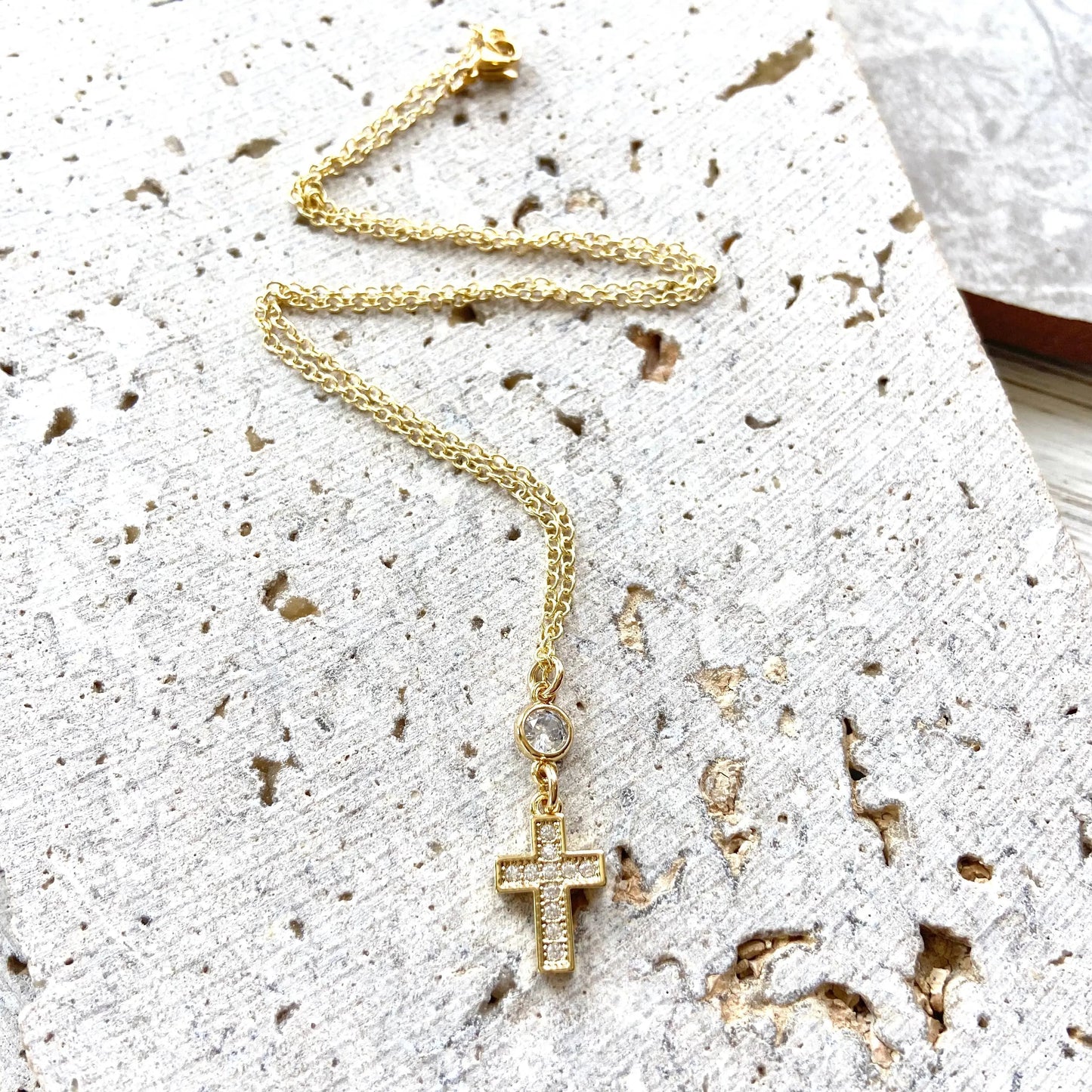 Gold cross crystal necklace Religious  jewelry church VB&CO Designs Handmade Jewelry