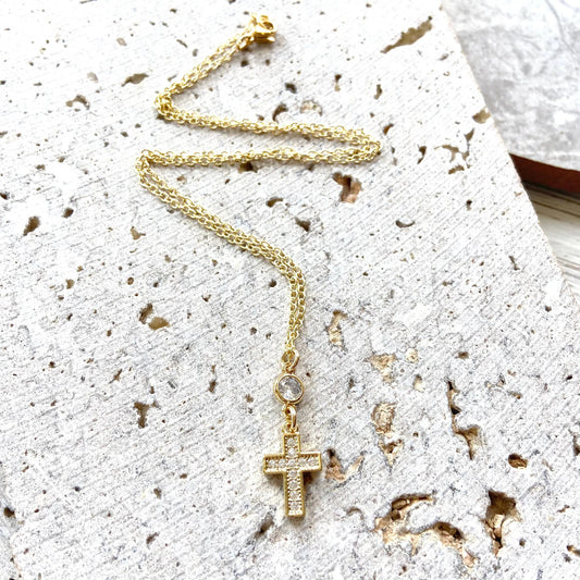 Gold cross crystal necklace Religious  jewelry church VB&CO Designs Handmade Jewelry