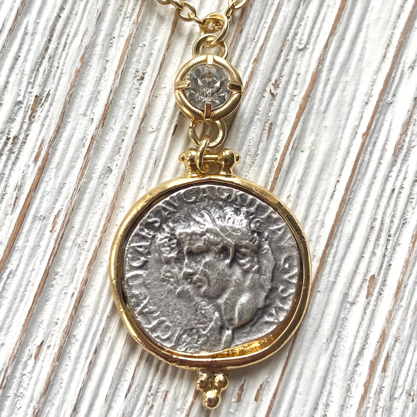 Greek Coin Necklace with Swarovski Crystal – Gold Plated VB&CO Designs Handmade Jewelry