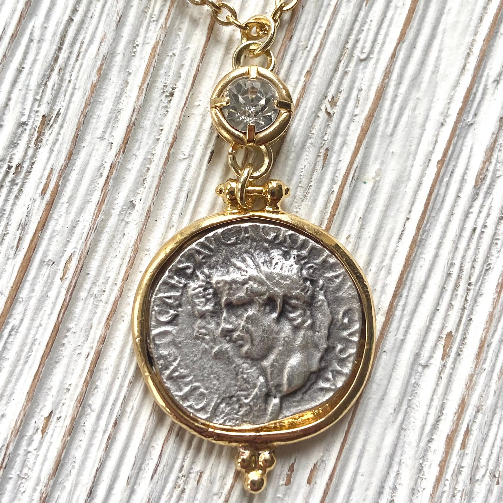 Greek Coin Necklace with Swarovski Crystal – Gold Plated VB&CO Designs Handmade Jewelry