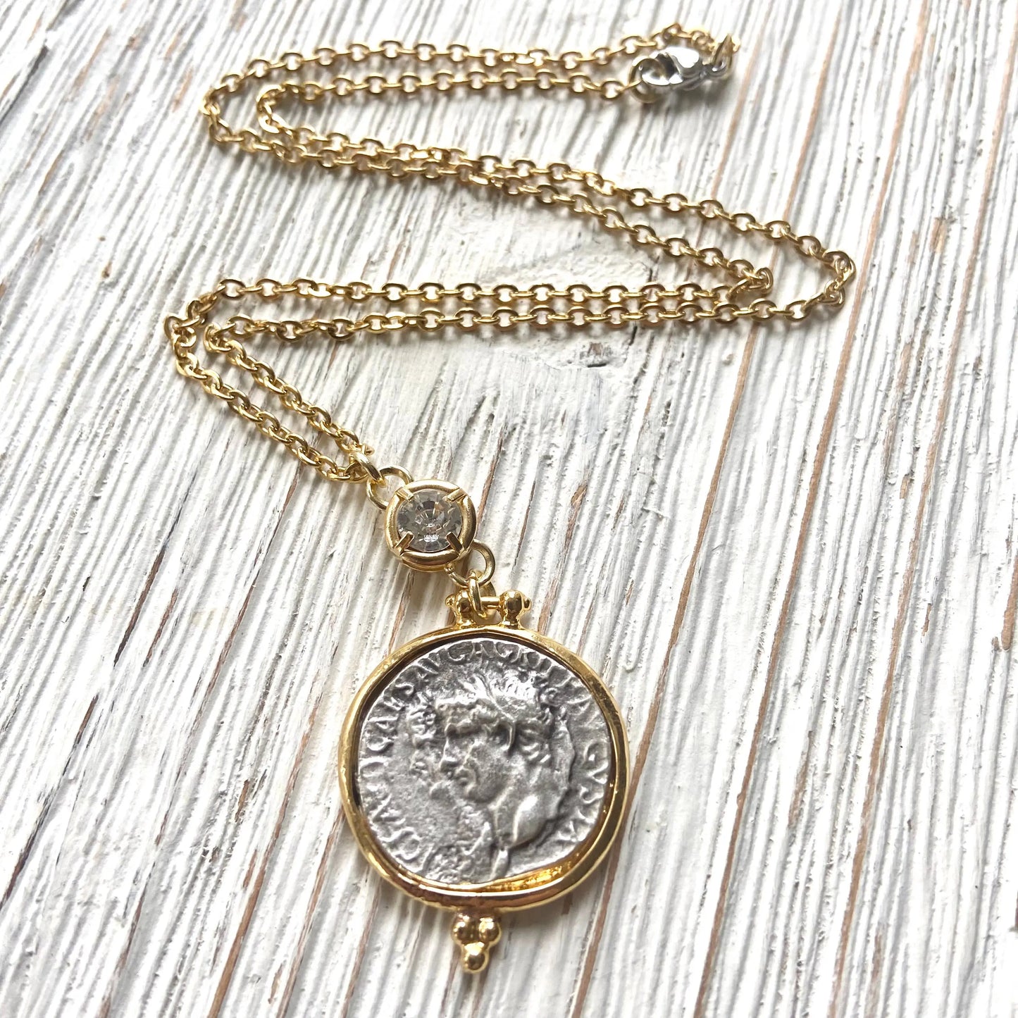 Greek Coin Necklace with Swarovski Crystal – Gold Plated VB&CO Designs Handmade Jewelry