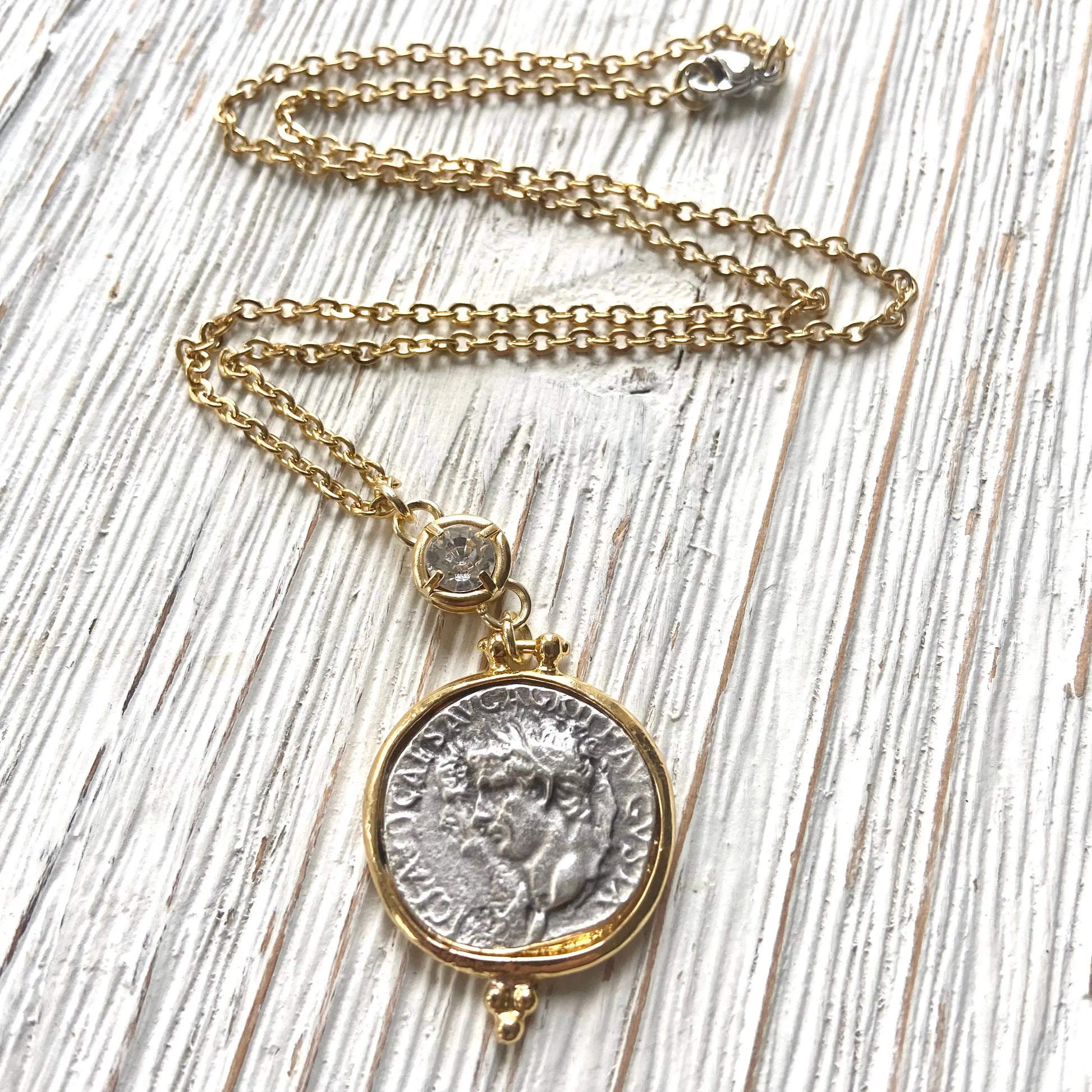 Greek Coin Necklace with Swarovski Crystal – Gold Plated VB&CO Designs Handmade Jewelry