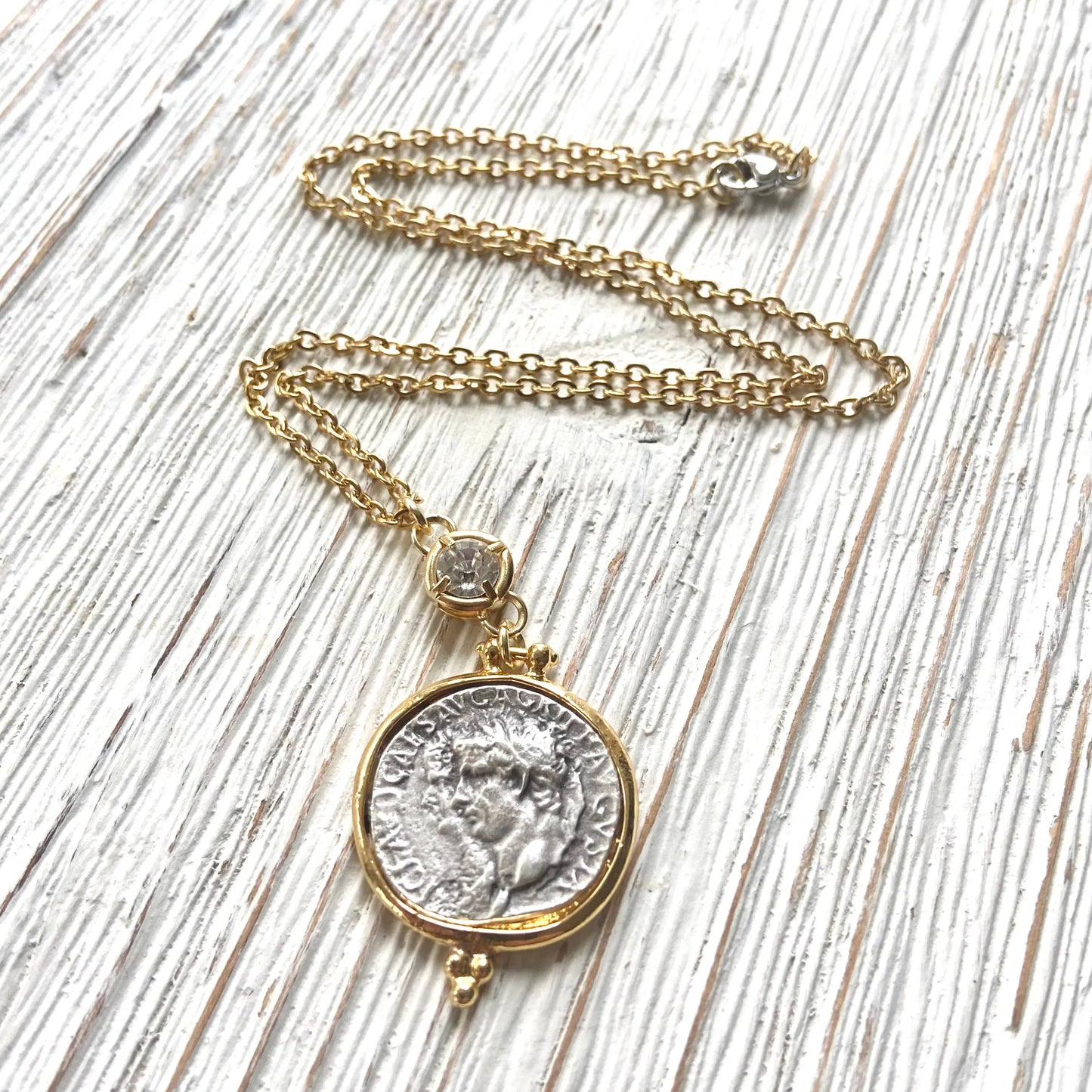 Greek Coin Necklace with Swarovski Crystal – Gold Plated VB&CO Designs Handmade Jewelry