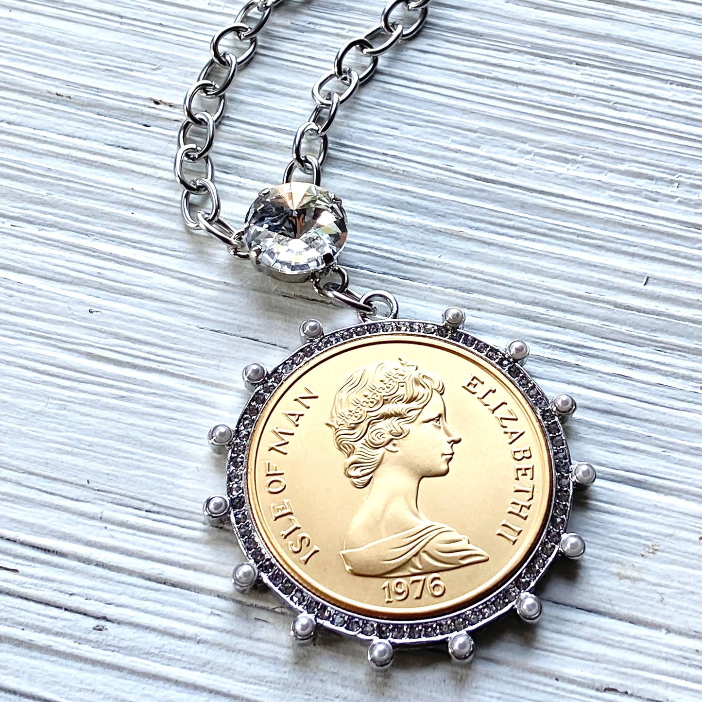 Elizabeth Coin Necklace with Swarovski Crystal VB&CO Designs Handmade Jewelry