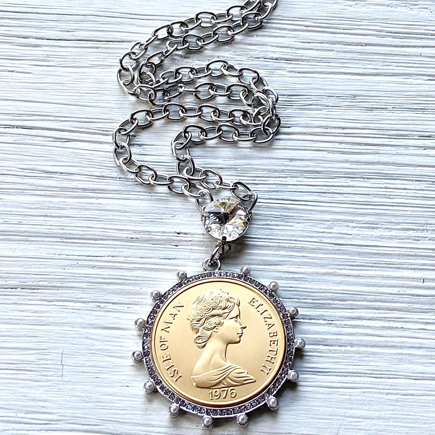 Elizabeth Coin Necklace with Swarovski Crystal VB&CO Designs Handmade Jewelry
