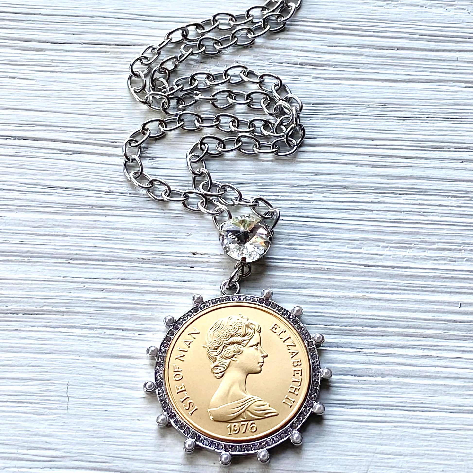 Elizabeth Coin Necklace with Swarovski Crystal VB&CO Designs Handmade Jewelry