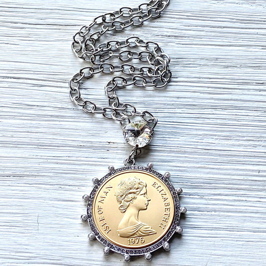 Elizabeth Coin Necklace with Swarovski Crystal VB&CO Designs Handmade Jewelry