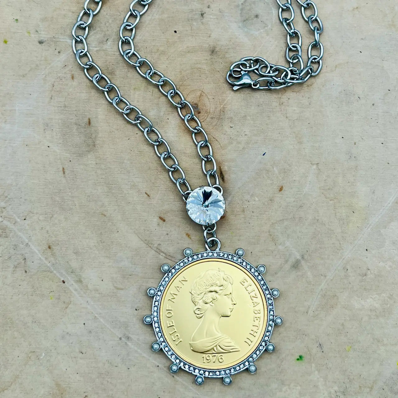 Elizabeth Coin Necklace with Swarovski Crystal VB&CO Designs Handmade Jewelry