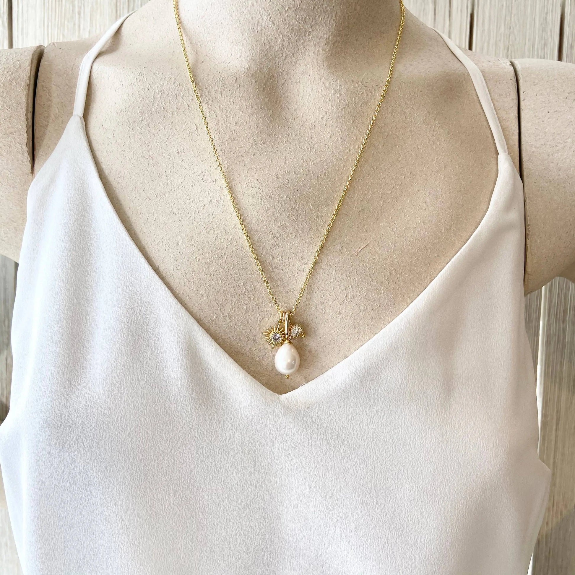 White Baroque Pearl Charm Necklace - Gold Chain VB&CO Designs Handmade Jewelry