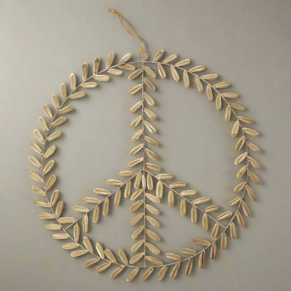 Gold Metal Peace Sign Wreath Accent Decor