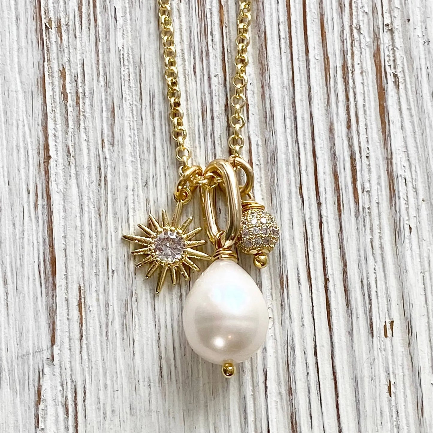 White Baroque Pearl Charm Necklace - Gold Chain VB&CO Designs Handmade Jewelry