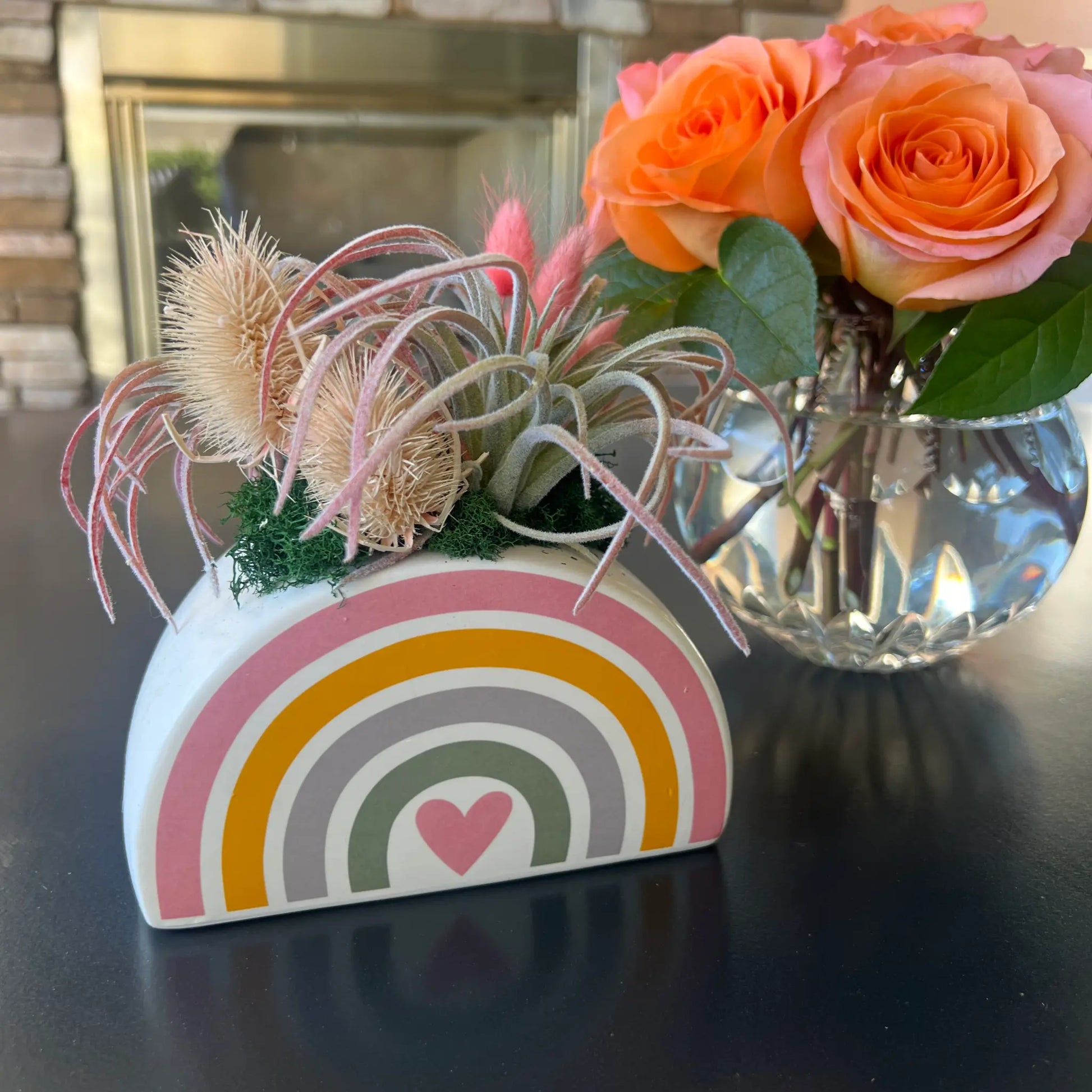Over the Rainbow Faux Flower Arrangement – Colorful Ceramic Accent Thimbleberry House